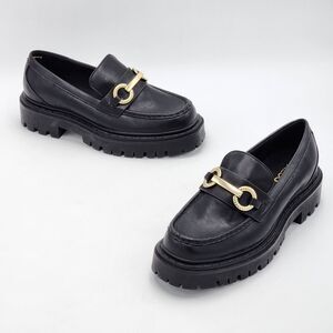 Aldo Babriel Chunky Platform Loafers Gold Link Black Women's Size 7